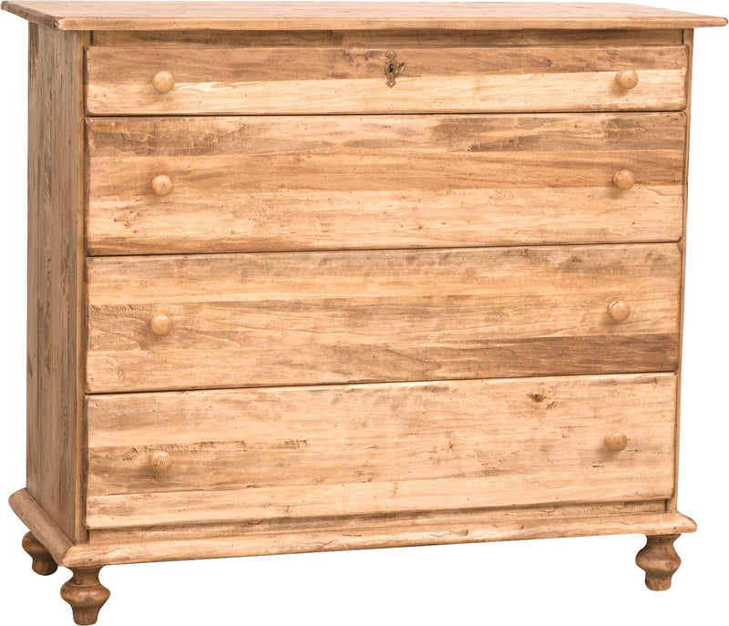 Biscottini Comò Country in legno massello di tiglio finitura naturale L114xPR49xH99 cm. Made in Italy