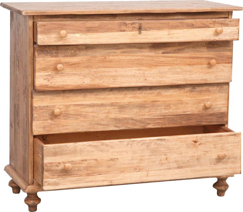 Biscottini Comò Country in legno massello di tiglio finitura naturale L114xPR49xH99 cm. Made in Italy