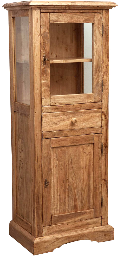 Biscottini Vetrina Country in legno massello di tiglio finitura naturale L55xPR43xH150 cm. Made in Italy