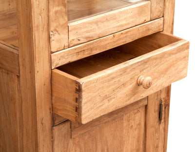 Biscottini Vetrina Country in legno massello di tiglio finitura naturale L55xPR43xH150 cm. Made in Italy