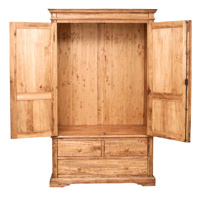 Biscottini Armadio Country in legno massello di tiglio finitura naturale L120xPR59xH197 cm. Made in Italy