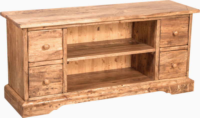 Biscottini Mobile porta Tv Country in legno massello di tiglio finitura naturale L129xPR40xH60 cm. Made in Italy