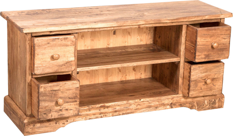 Biscottini Mobile porta Tv Country in legno massello di tiglio finitura naturale L129xPR40xH60 cm. Made in Italy