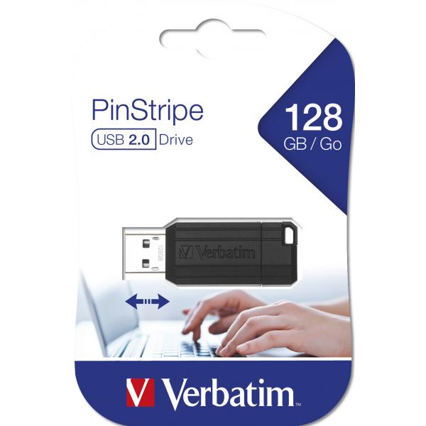 Memoria Pendrive Verbatim PinStripe - 128 Gb - USB 2.0 - Colore Nero