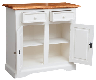 Biscottini Credenza Country in legno massello di tiglio struttura bianca anticata piano finitura naturale L110xPR45xH103 cm. Made in Italy