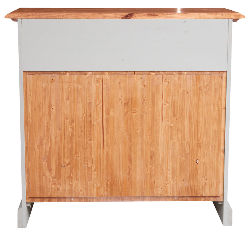 Biscottini Credenza Country in legno massello di tiglio struttura bianca anticata piano finitura naturale L110xPR45xH103 cm. Made in Italy