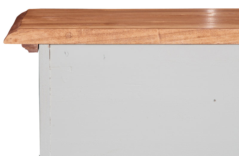 Biscottini Credenza Country in legno massello di tiglio struttura bianca anticata piano finitura naturale L110xPR45xH103 cm. Made in Italy