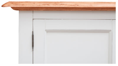 Biscottini Credenza Country in legno massello di tiglio struttura bianca anticata piano finitura naturale L135xPR45xH92 cm. Made in Italy