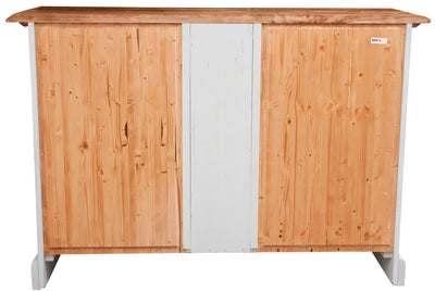 Biscottini Credenza Country in legno massello di tiglio struttura bianca anticata piano finitura naturale L135xPR45xH92 cm. Made in Italy