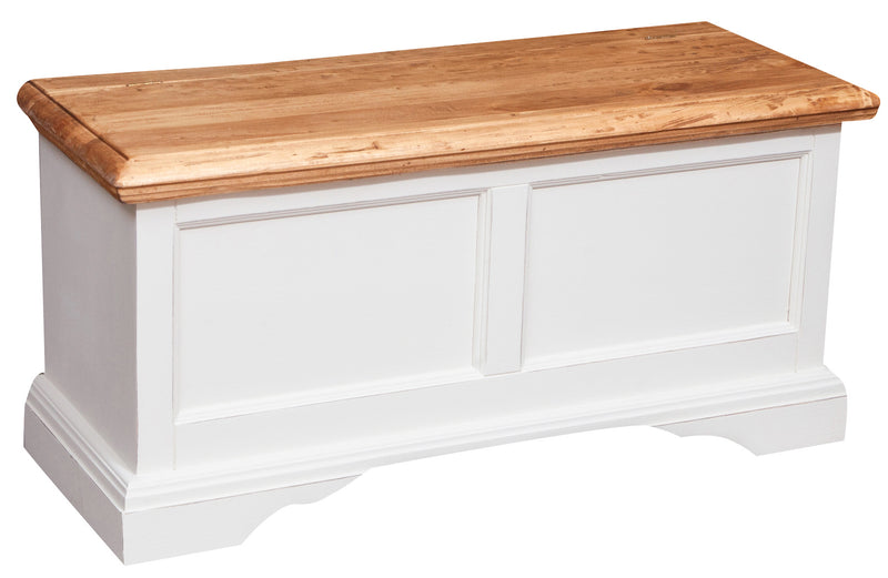 Biscottini Cassapanca Country in legno massello di tiglio struttura bianca anticata piano finitura naturale L100xPR38xH48 cm. Made in Italy