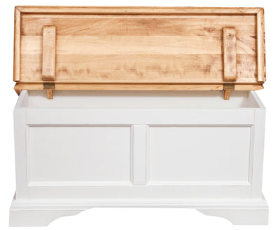 Biscottini Cassapanca Country in legno massello di tiglio struttura bianca anticata piano finitura naturale L100xPR38xH48 cm. Made in Italy