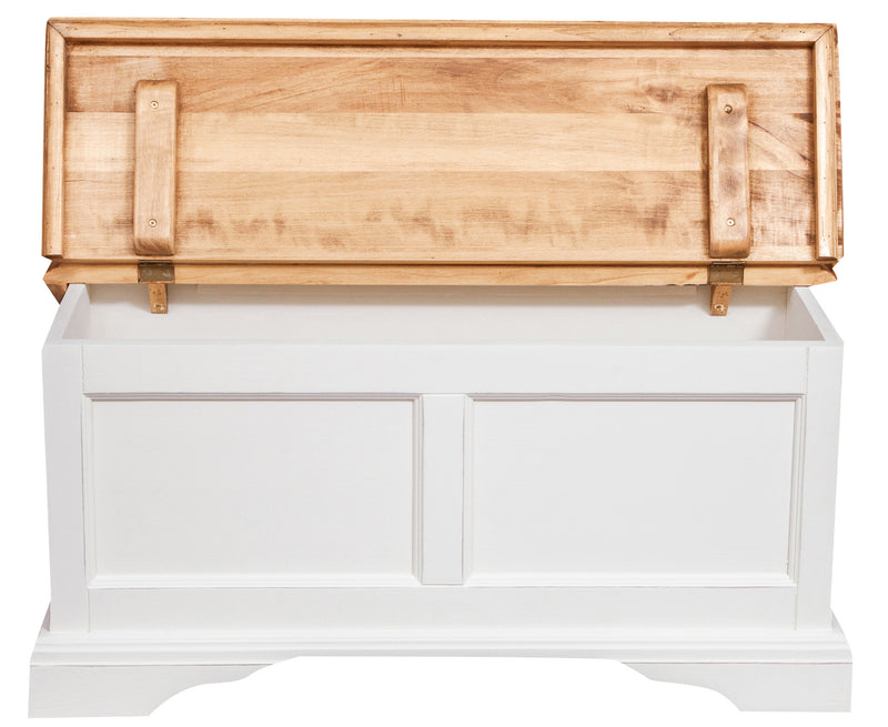 Biscottini Cassapanca Country in legno massello di tiglio struttura bianca anticata piano finitura naturale L100xPR38xH48 cm. Made in Italy