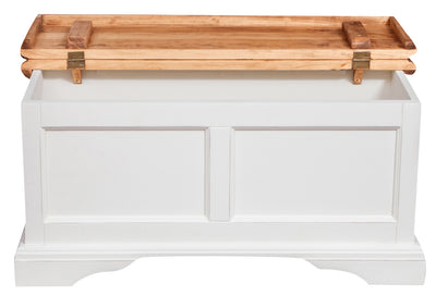 Biscottini Cassapanca Country in legno massello di tiglio struttura bianca anticata piano finitura naturale L100xPR38xH48 cm. Made in Italy