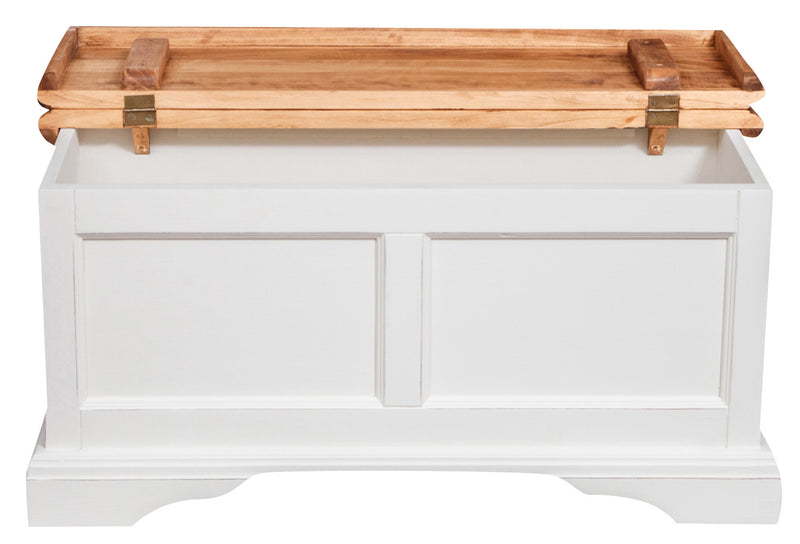 Biscottini Cassapanca Country in legno massello di tiglio struttura bianca anticata piano finitura naturale L100xPR38xH48 cm. Made in Italy