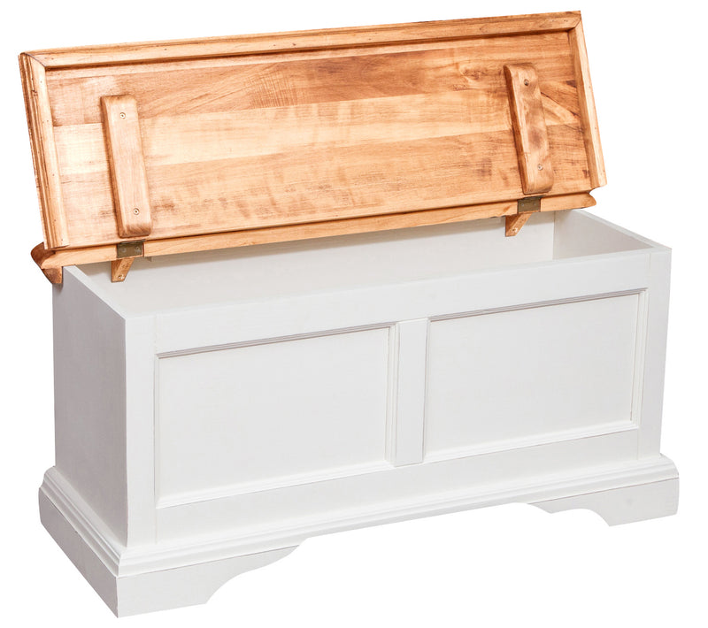 Biscottini Cassapanca Country in legno massello di tiglio struttura bianca anticata piano finitura naturale L100xPR38xH48 cm. Made in Italy