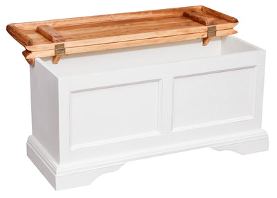 Biscottini Cassapanca Country in legno massello di tiglio struttura bianca anticata piano finitura naturale L100xPR38xH48 cm. Made in Italy