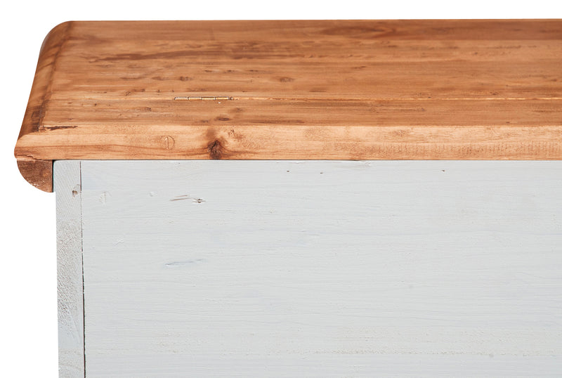 Biscottini Cassapanca Country in legno massello di tiglio struttura bianca anticata piano finitura naturale L100xPR38xH48 cm. Made in Italy