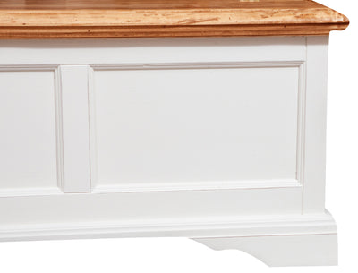 Biscottini Cassapanca Country in legno massello di tiglio struttura bianca anticata piano finitura naturale L100xPR38xH48 cm. Made in Italy