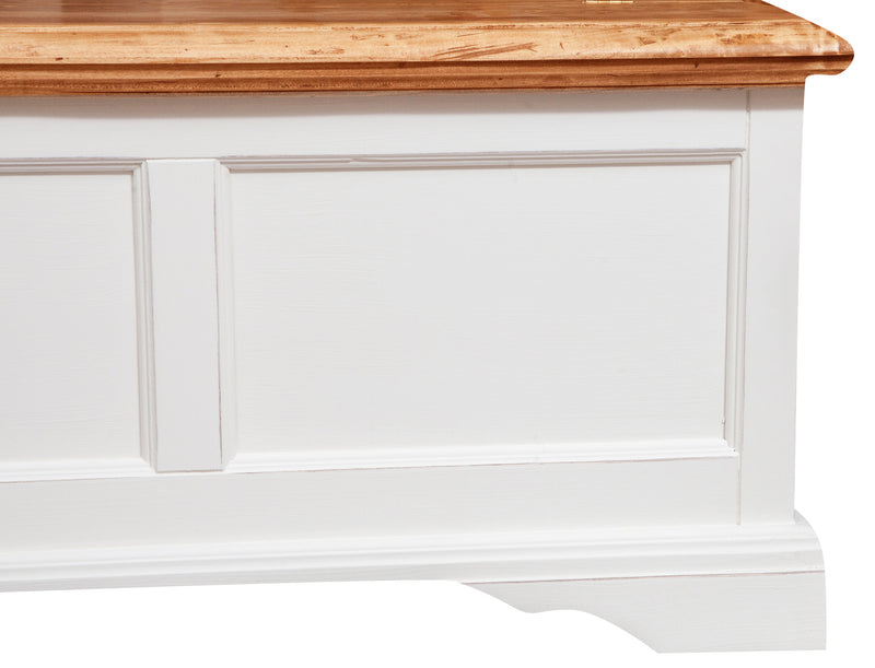 Biscottini Cassapanca Country in legno massello di tiglio struttura bianca anticata piano finitura naturale L100xPR38xH48 cm. Made in Italy