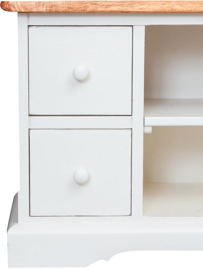 Biscottini Mobile porta Tv Country in legno massello di tiglio struttura bianca anticata piano naturale L129xPR40xH60 cm. Made in Italy