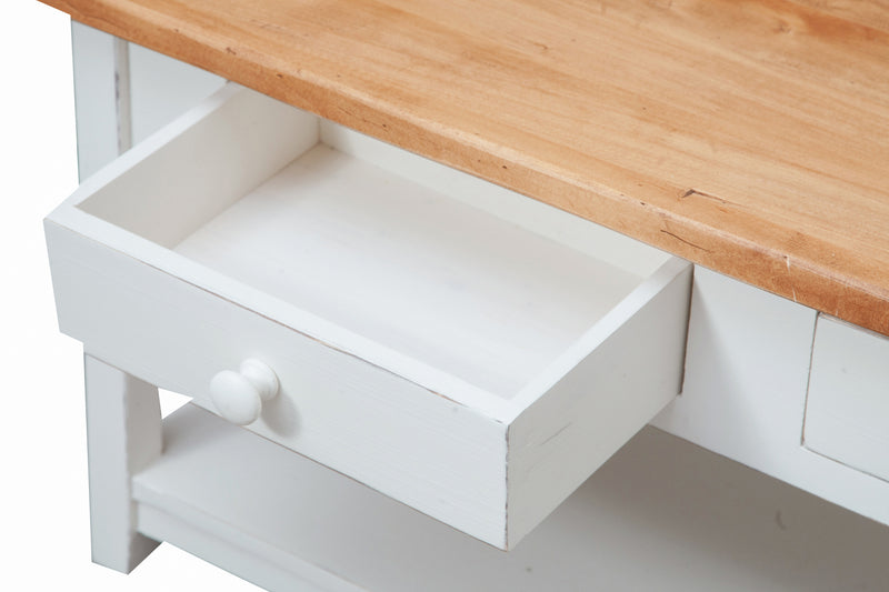 Biscottini Mobile porta tv Country in legno massello di tiglio struttura bianca anticata piano naturale Made in Italy