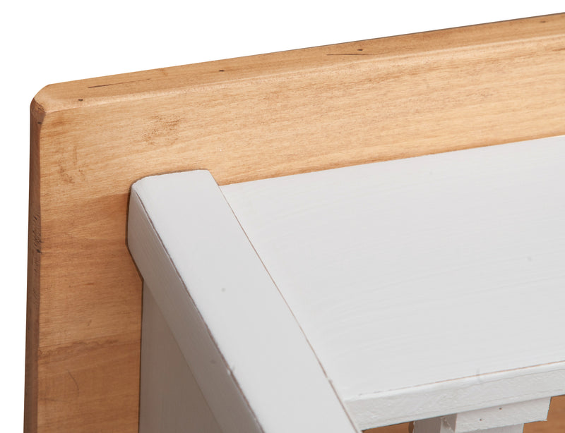 Biscottini Mobile porta tv Country in legno massello di tiglio struttura bianca anticata piano naturale Made in Italy