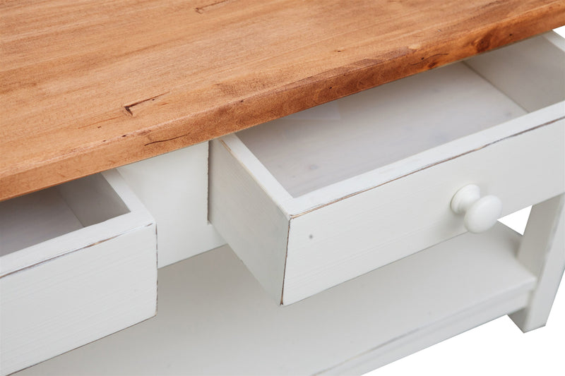 Biscottini Mobile porta tv Country in legno massello di tiglio struttura bianca anticata piano naturale Made in Italy