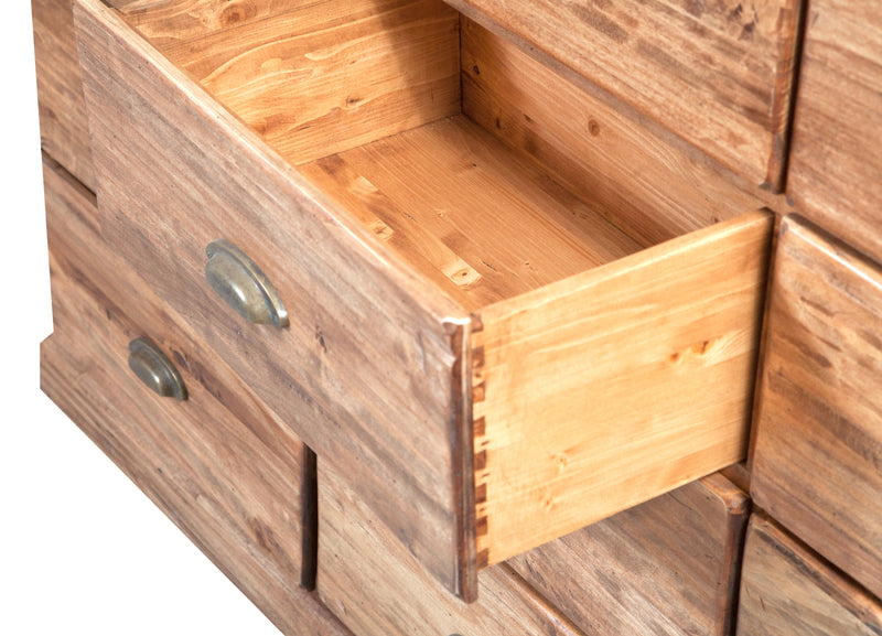 Biscottini Cassettiera Country in legno massello di tiglio finitura naturale L170xPR40xH100 cm. Made in Italy