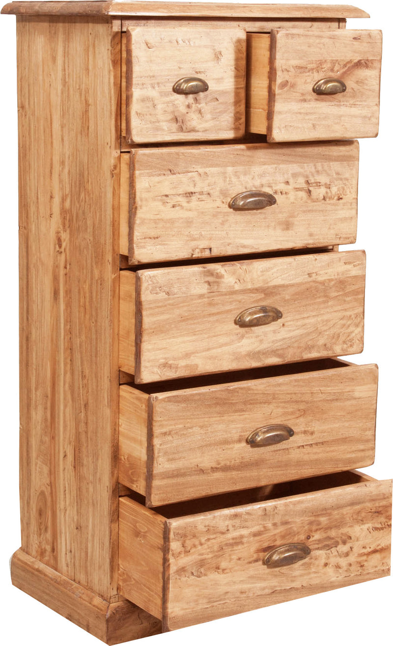 Biscottini Cassettiera Country in legno massello di tiglio finitura naturale L63xPR41xH120 cm. Made in Italy