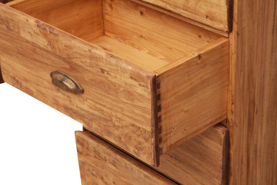 Biscottini Cassettiera Country in legno massello di tiglio finitura naturale L63xPR41xH120 cm. Made in Italy