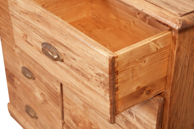 Biscottini Cassettiera Country in legno massello di tiglio finitura naturale L116xPR41xH100 cm. Made in Italy