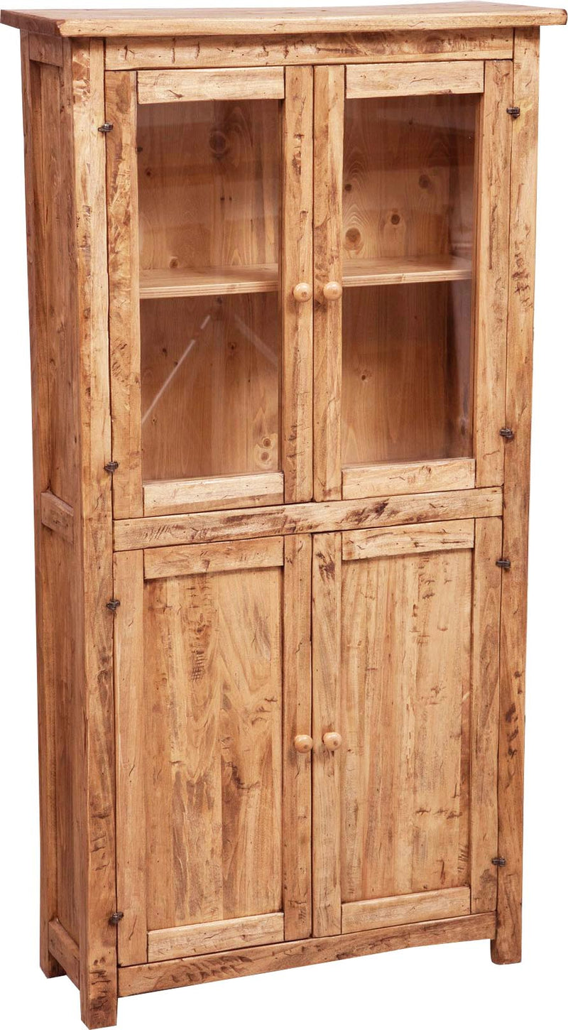 Biscottini Vetrina Credenza Country in legno massello di tiglio finitura naturale L68xPR25xH130 cm. Made in Italy