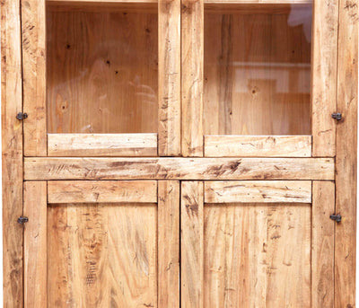 Biscottini Vetrina Credenza Country in legno massello di tiglio finitura naturale L68xPR25xH130 cm. Made in Italy