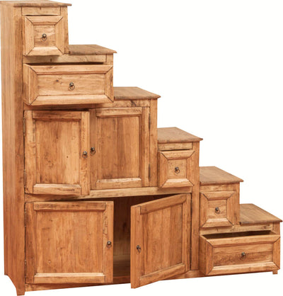 Biscottini Mobile cassettiera a scala Country in legno massello di tiglio finitura naturale - S Made in Italy