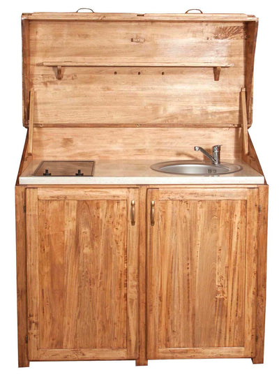 Biscottini Credenza cucina in legno massello di tiglio finitura naturale L130xPR60xH115 cm. Made in Italy