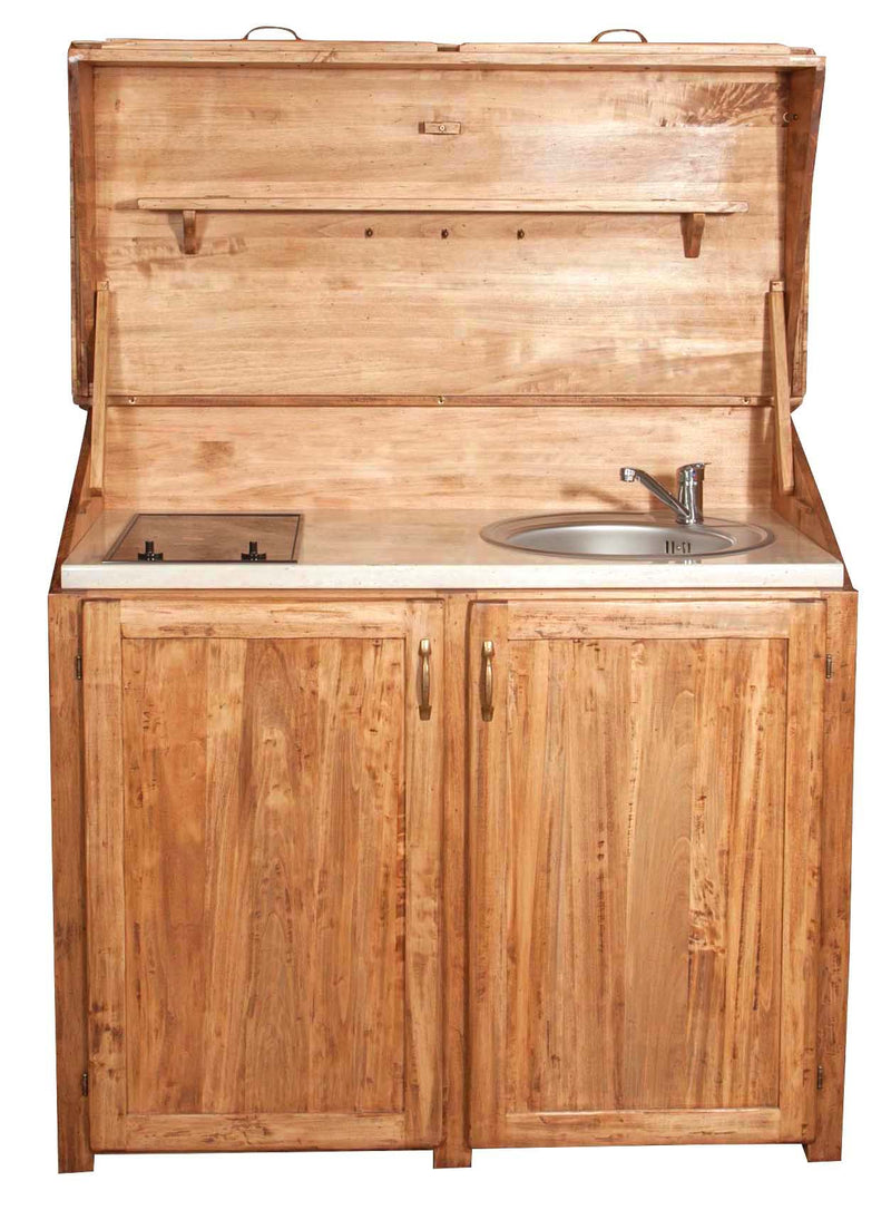 Biscottini Credenza cucina in legno massello di tiglio finitura naturale L130xPR60xH115 cm. Made in Italy