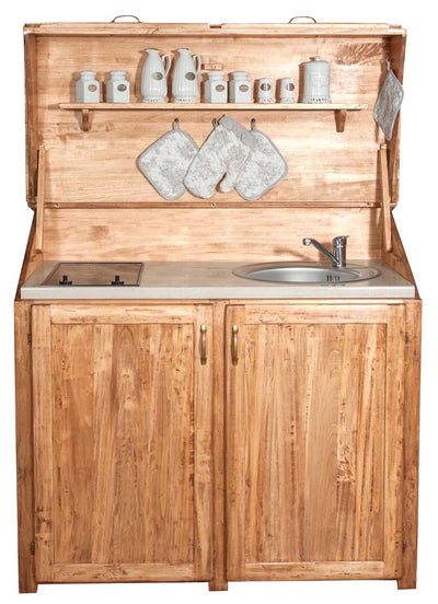 Biscottini Credenza cucina in legno massello di tiglio finitura naturale L130xPR60xH115 cm. Made in Italy