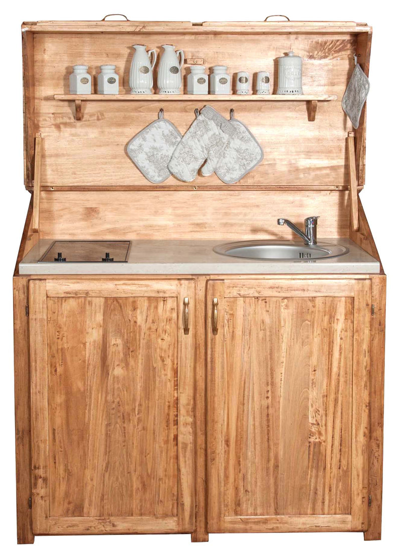 Biscottini Credenza cucina in legno massello di tiglio finitura naturale L130xPR60xH115 cm. Made in Italy