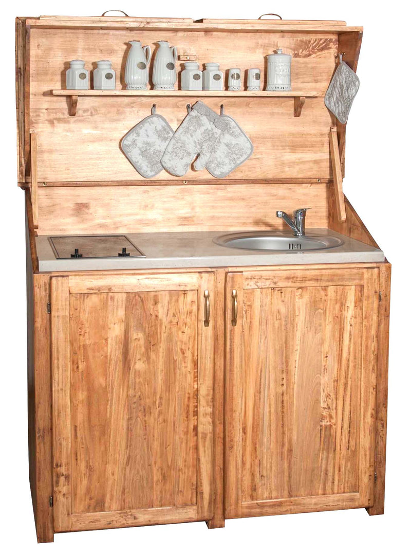 Biscottini Credenza cucina in legno massello di tiglio finitura naturale L130xPR60xH115 cm. Made in Italy