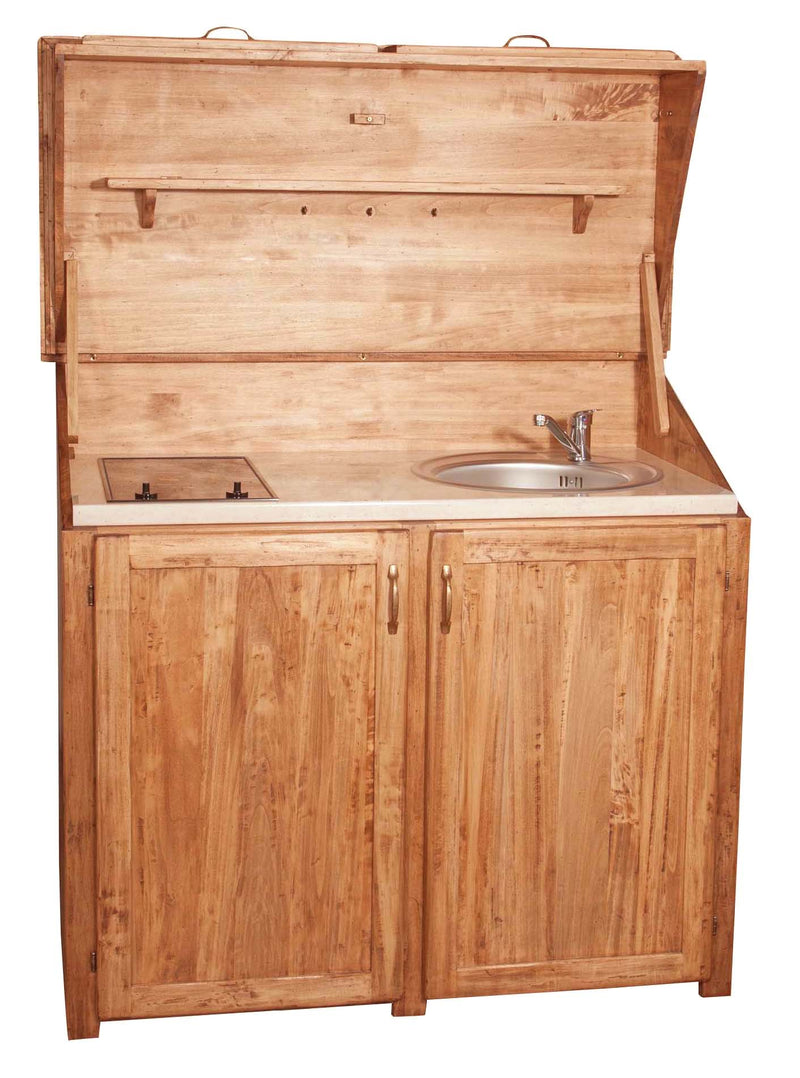 Biscottini Credenza cucina in legno massello di tiglio finitura naturale L130xPR60xH115 cm. Made in Italy