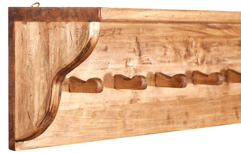 Biscottini Attaccapanni a mensola in legno massello di tiglio finitura naturale L200xPR22xH27 cm. Made in Italy
