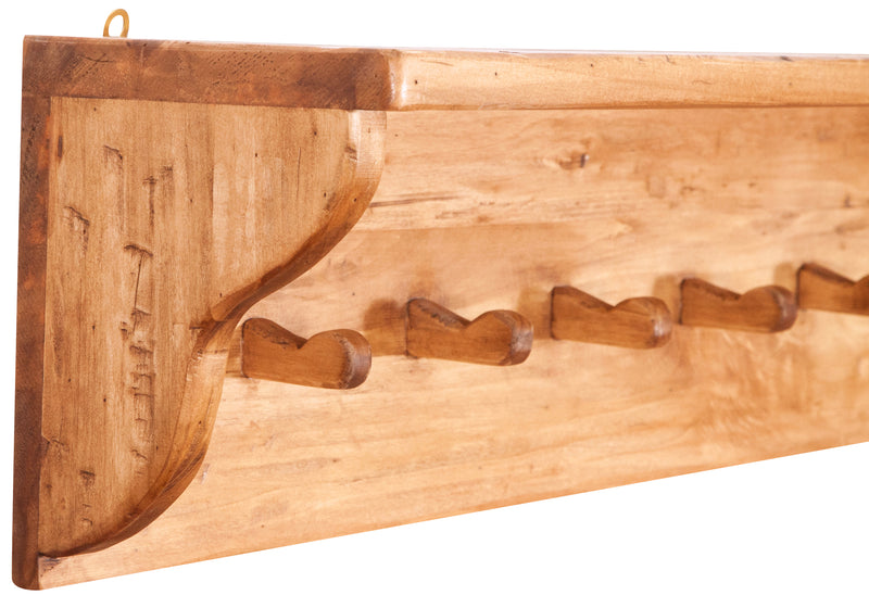 Biscottini Attaccapanni a mensola in legno massello di tiglio finitura naturale L157xPR22xH25 cm. Made in Italy