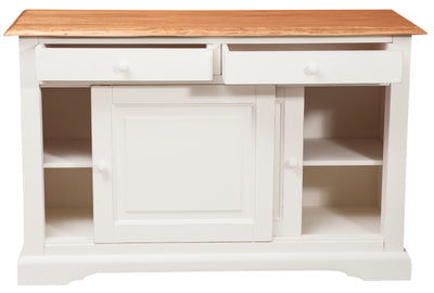 Biscottini Credenza Country in legno massello di tiglio struttura bianca anticata piano finitura naturale L142xPR50xH90 cm. Made in Italy