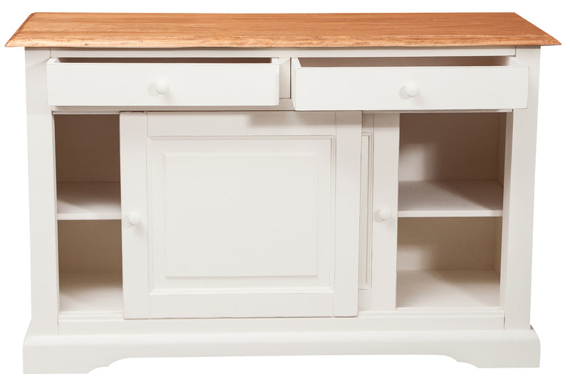 Biscottini Credenza Country in legno massello di tiglio struttura bianca anticata piano finitura naturale L142xPR50xH90 cm. Made in Italy