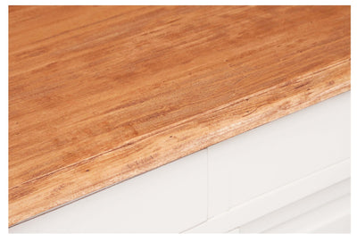 Biscottini Credenza Country in legno massello di tiglio struttura bianca anticata piano finitura naturale L142xPR50xH90 cm. Made in Italy