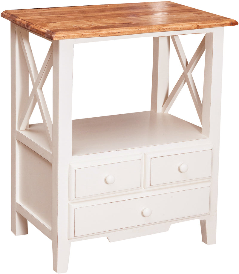 Biscottini Comodino Country in legno massello di tiglio struttura bianca piano finitura naturale L56xPR36xH66 cm. Made in Italy