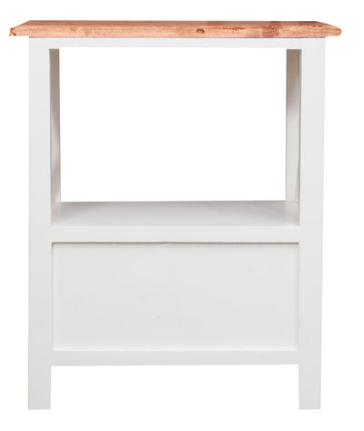 Biscottini Comodino Country in legno massello di tiglio struttura bianca piano finitura naturale L56xPR36xH66 cm. Made in Italy