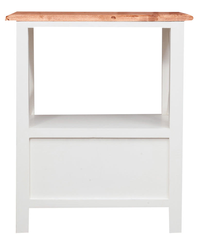 Biscottini Comodino Country in legno massello di tiglio struttura bianca piano finitura naturale L56xPR36xH66 cm. Made in Italy