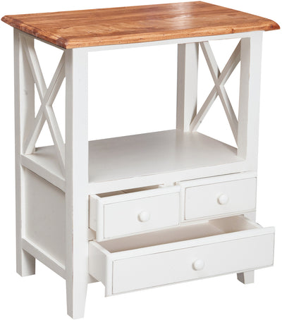 Biscottini Comodino Country in legno massello di tiglio struttura bianca piano finitura naturale L56xPR36xH66 cm. Made in Italy