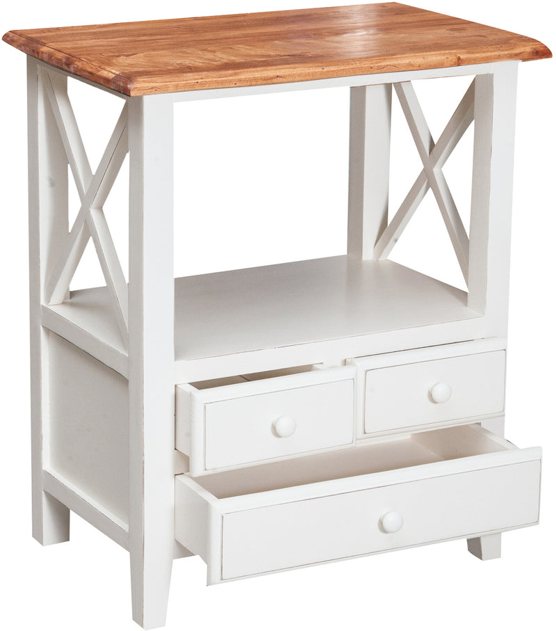 Biscottini Comodino Country in legno massello di tiglio struttura bianca piano finitura naturale L56xPR36xH66 cm. Made in Italy